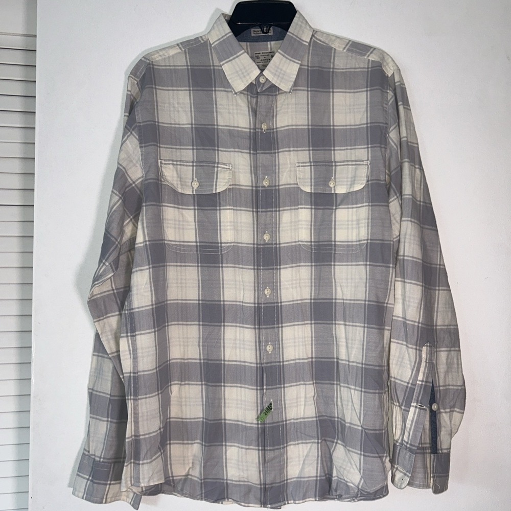 J. Crew Mens Grey White Plaid‎ Madras Tailored Long Sleeve Button Down Shirt M